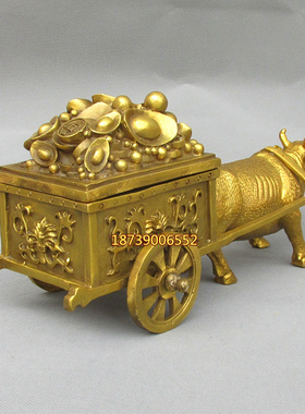 纯铜牛拉车招财旺金进财之宝铜牛拉元宝旺市牛家居动物桌面摆件