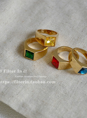 不掉色巴黎小众高级感方糖戒指