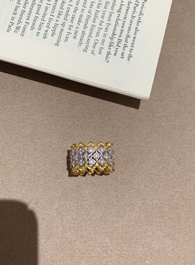 S925纯银布家风菱格双色电镀戒指小众轻奢高级感戒时尚叠戴款手饰