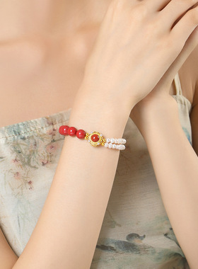 本命年手链高含量帝王砂手串女款新中式诸事如意珍珠手饰一件代发