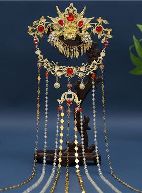 复古汉服唐风明制中式结婚新娘簪花仕女图掐丝发冠后压发簪子首饰