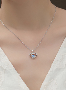 足银999跳动的心项链女灵动心形高级感锁骨链情人节礼物镶锆吊坠