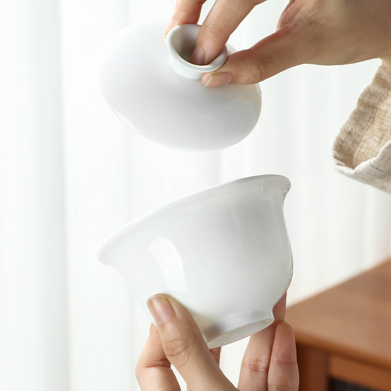 高白瓷二才盖碗茶备敬茶碗简约功夫茶具家用泡茶器手抓壶LOGO定制,淘宝优惠券,粉丝福利购,淘宝优惠卷
