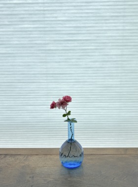 意大利中古花瓶 蓝色水晶玻璃花瓶  手工花瓶