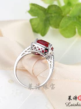 红宝石戒指女日韩彩色宝石指环纯银镀18k金情侣戒指彩宝潮人银饰