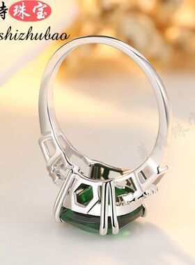 祖母绿戒指女日韩潮人彩宝指环纯银镀18k金情侣戒指彩色宝石配饰