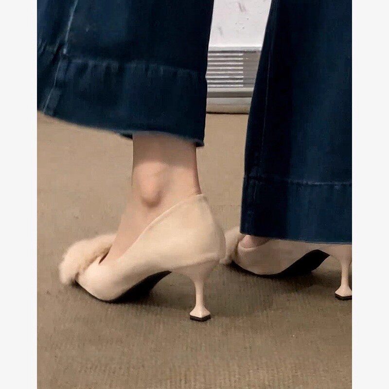法式气质毛毛高跟鞋2025秋冬新款加绒单鞋尖头法式旗袍细跟女鞋,淘宝优惠券,粉丝福利购,淘宝优惠卷