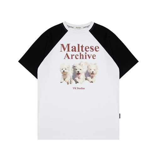 韩国正品waikei短袖三只狗狗印花撞色圆领t恤修身宽松男女情侣ins - 图3