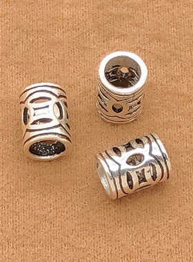 初心s925纯银铜钱纹桶珠手工diy
