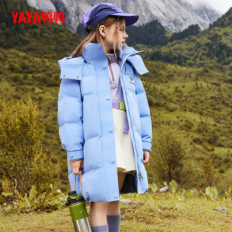 鸭鸭中长款童装羽绒服加厚连帽男女童防风加厚中大童冬季儿童外套