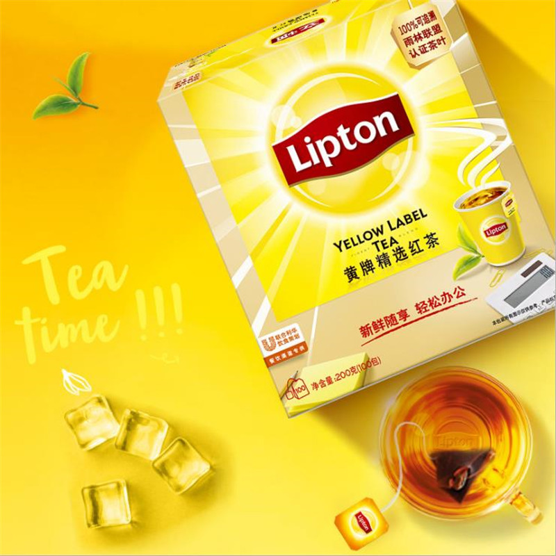 Lipton立顿正品红茶黄牌红醇香茶斯里兰卡红茶包茶叶袋泡100包/盒