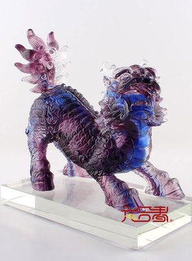 六合春琉璃麒麟招财供奉贺寿摆件