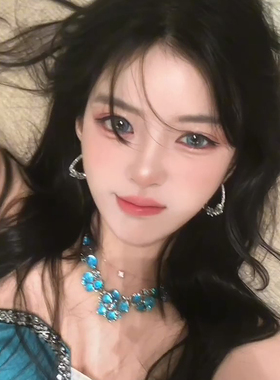 矜贵氛围感蓝色闪钻花朵项链轻奢精致独特小众高级重工锁骨链配饰