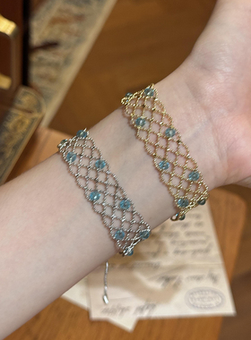 中古Vintage老钱风咖金编织手镯