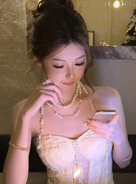 西太后长款珍珠项链配饰女千金风