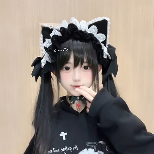 蕾丝猫仆发带lolita猫耳蝴蝶结发夹日系lo娘头饰二次元亚文化发饰 - 图3
