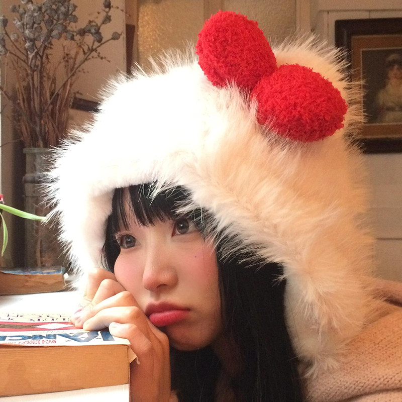 可爱hellokitty白色猫咪蝴蝶结毛绒帽子女圣诞节护耳包头雷锋帽子,淘宝优惠券,粉丝福利购,淘宝优惠卷
