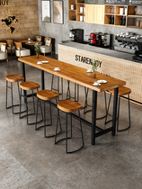 Solid Wood High Feet Bar Table Table And Chairs Iron Art Casual Milk Tea Shop Bar Clear Bar Stool Leaning Against Wall Bar Bench Long Table Industrial Wind