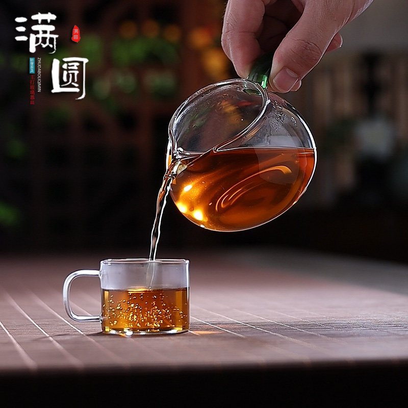 轻奢小麻雀公道杯翠绿把玻璃加厚耐热茶具茶海单个分茶器公杯茶杯,淘宝优惠券,粉丝福利购,淘宝优惠卷