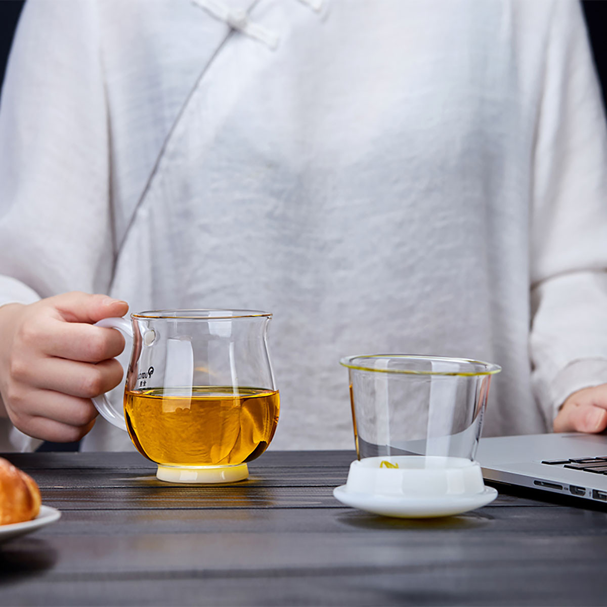 全度带把玉石茶水分离玻璃杯办公室耐热过滤泡茶杯家用带盖水杯子