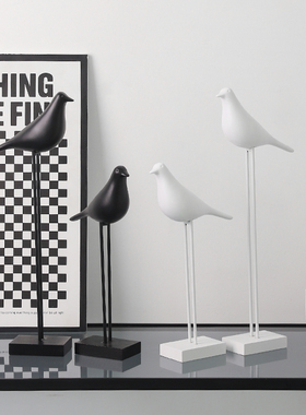 北欧黑白小鸟摆件家居装饰工艺品