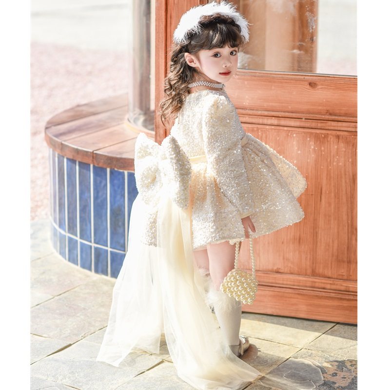 秋冬爆闪亮片女童公主裙重工小女孩生日蝴蝶结拖尾网纱花童小礼服,淘宝优惠券,粉丝福利购,淘宝优惠卷
