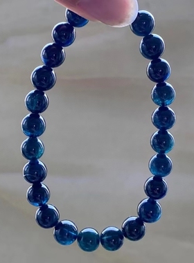 收藏级天然蓝碧玺圆珠手串全蓝手链水晶生日礼物女款单圈8毫米款