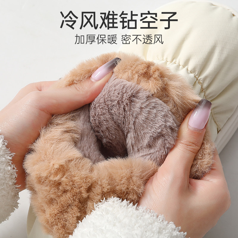 羽绒布防水棉拖鞋女冬季情侣室内外穿加厚毛绒保暖包跟高帮棉鞋男 - 图1