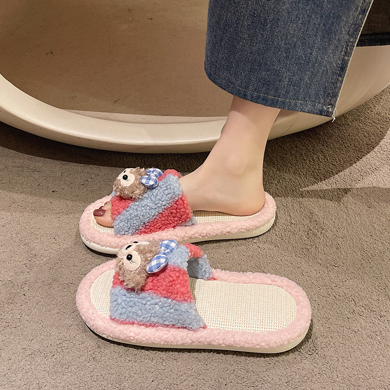 亚麻拖鞋女士春秋季外穿2025新款可爱玩偶室内居家软底防滑一字拖,淘宝优惠券,粉丝福利购,淘宝优惠卷