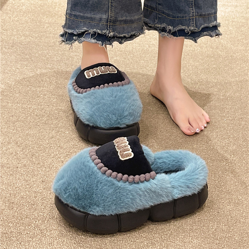 厚底高跟棉拖鞋女款秋冬季时尚外穿防滑室内家居毛绒保暖包头拖鞋,淘宝优惠券,粉丝福利购,淘宝优惠卷
