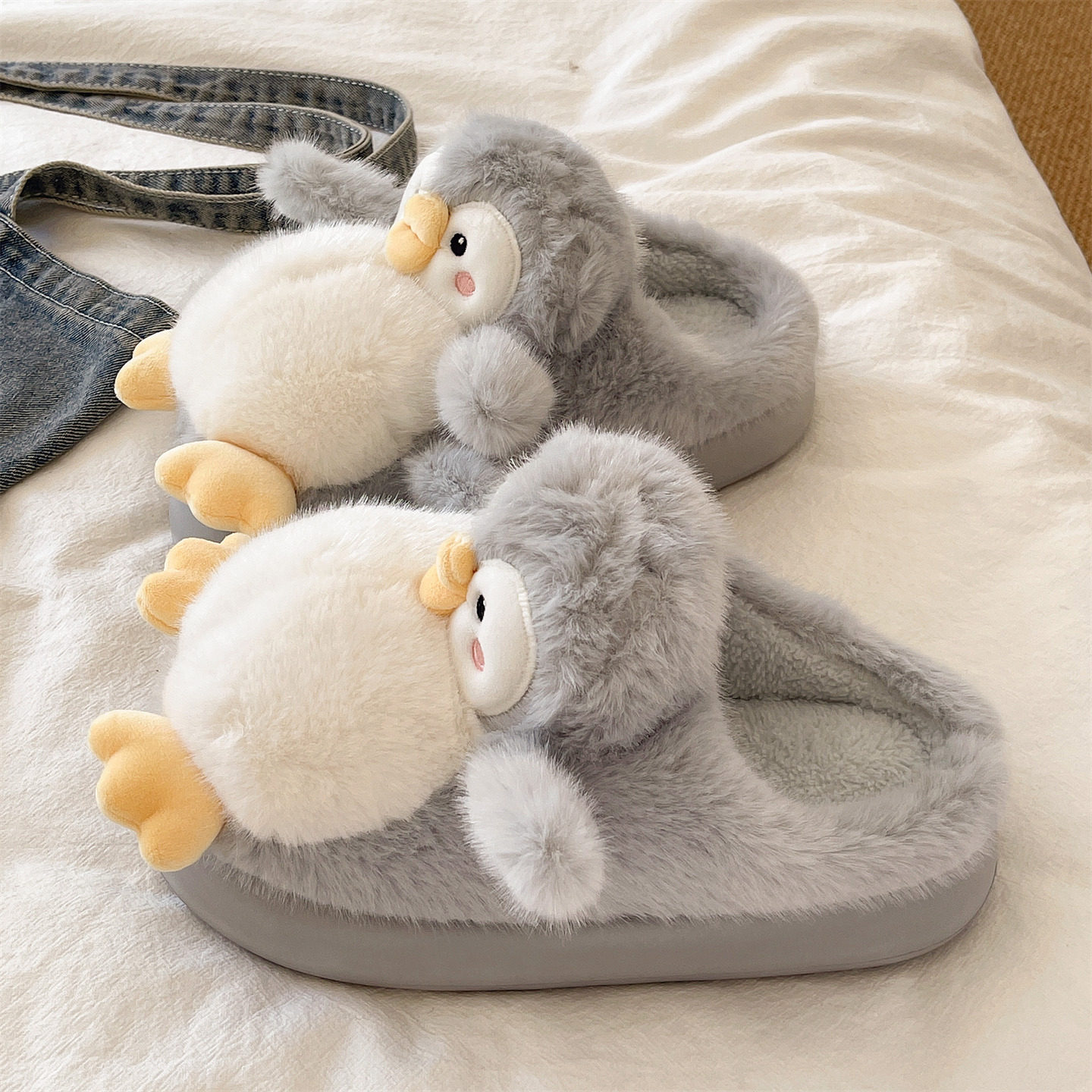 可爱企鹅毛毛拖鞋女款冬季室内居家保暖毛绒厚底外穿包头棉拖鞋男,淘宝优惠券,粉丝福利购,淘宝优惠卷