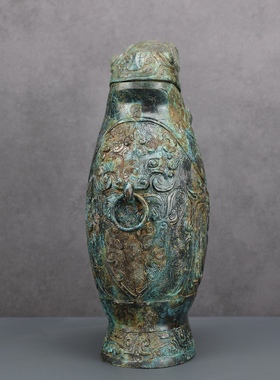 铜祥德复古风战汉鱼形瓶纯铜花瓶中式家居软装饰品采购拍视频道具