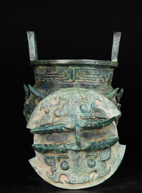 仿古青铜器牛头盖三足兽面鬲牛头纹带盖伯矩鬲礼器装饰工艺品摆件