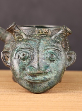 铜祥德仿古青铜器商代人面盉殷墟出土青铜器酒器博物馆展览艺术品