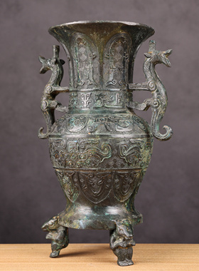 古玩杂项青铜器仿古摆件双龙瓶双龙尊现代工艺品收藏品做旧博物馆