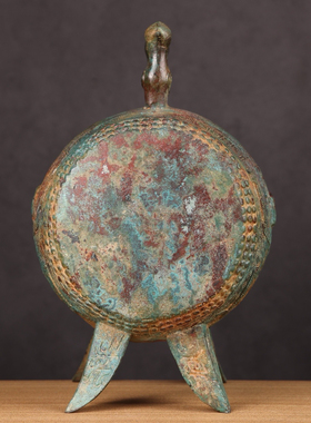 三星堆神人纹双鸟鼓仿古乐器双凤鼓青铜器仿古摆件家居装饰工艺品