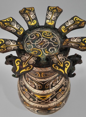 青铜错金银春秋蟠龙纹壶博物馆古玩收藏莲叶方壶错金银款高仿礼品