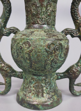 仿古青铜器花瓶摆件壶家居礼品客厅装饰插花双龙瓶博物馆古玩收藏