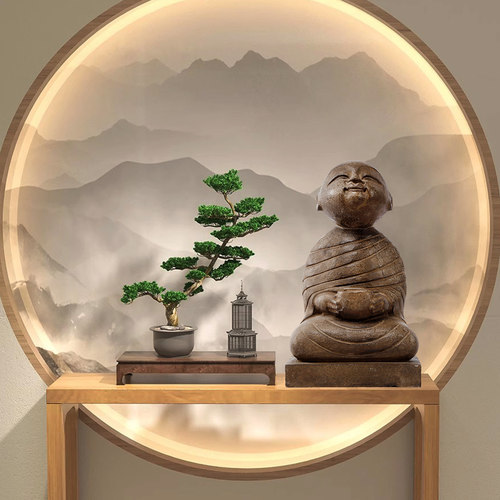 青石手工精致创意和尚书房桌面搭配复古石雕人物软摆件装饰品客厅 - 图0
