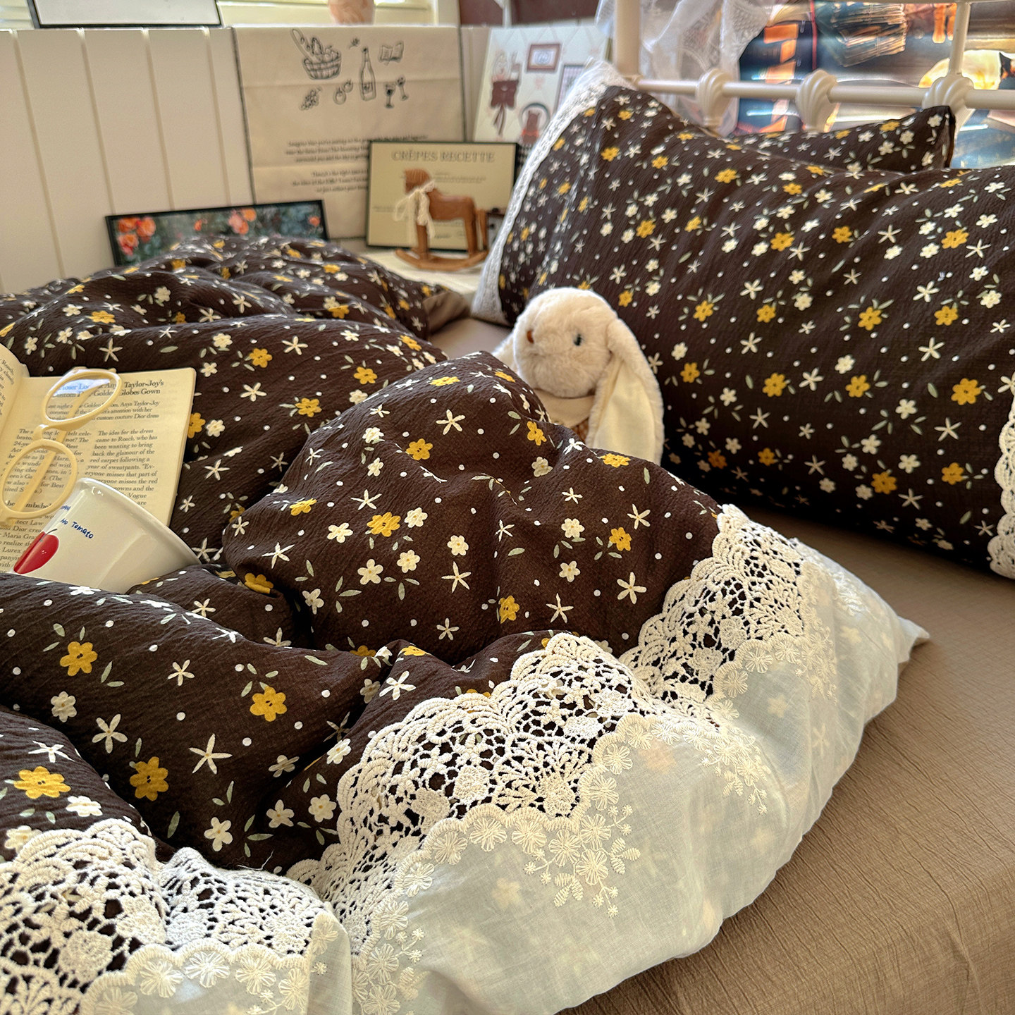 甜美复古风床上用品四件套纯棉全棉2025新款床单被套罩宿舍三件套