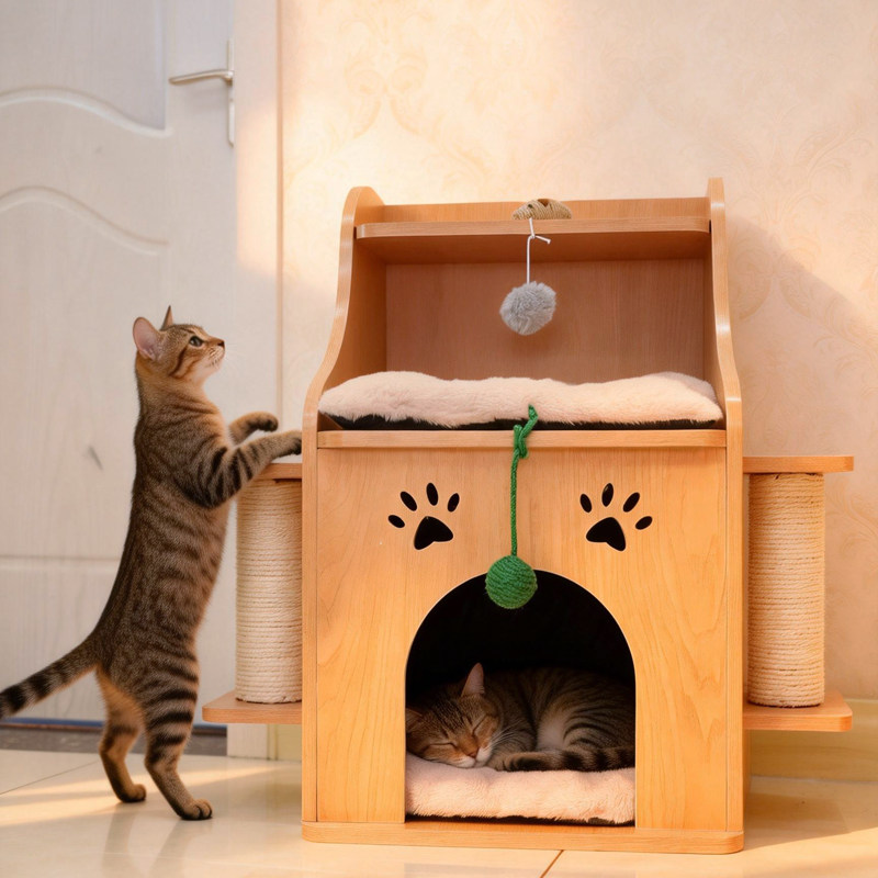 实木猫笼床头柜剑麻柱双层猫窝别墅人猫共用床边柜四季通用小猫舍,淘宝优惠券,粉丝福利购,淘宝优惠卷