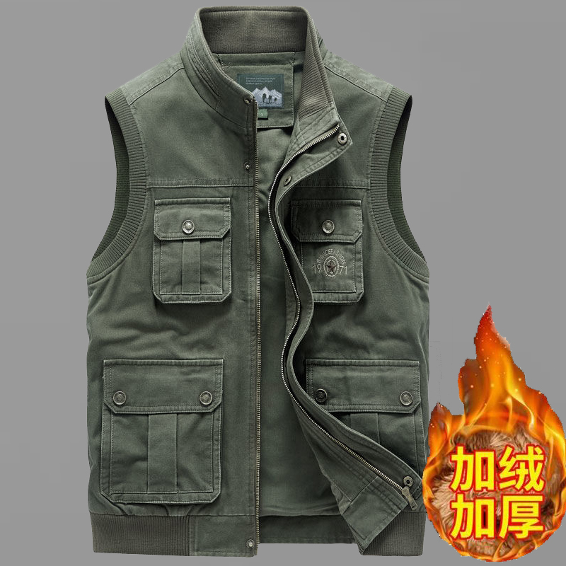 秋冬季纯棉加绒马甲男纯棉外套大码休闲钓鱼摄影背心男马夹工装军 - 图2