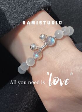 月光石猫眼石镀银铃铛手链女闺蜜生日礼物手作