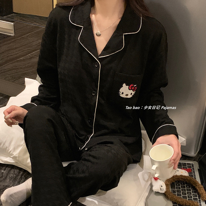 纯棉hellokitty睡衣女可爱凯蒂猫韩国ins长袖春秋学生家居服套装 - 图3