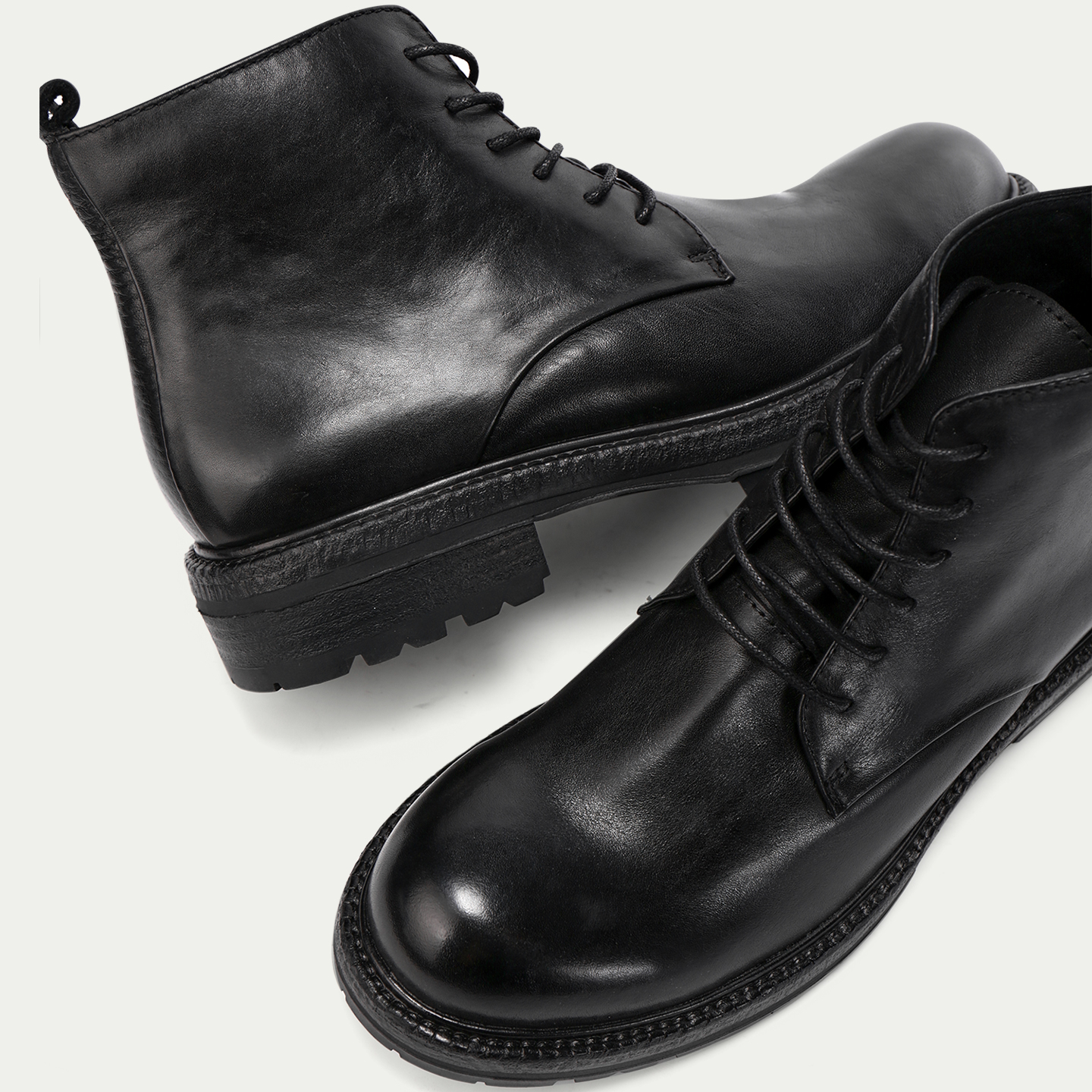 男士厚底马丁靴冬季真皮时尚短靴时尚潮流机车靴子圆头户外工装靴 - 图1