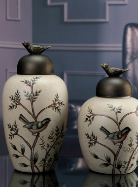 花鸟储物罐样板间欧式风软装饰品
