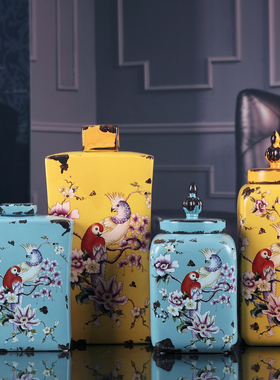 花鸟储物罐样板间欧式风软装饰品