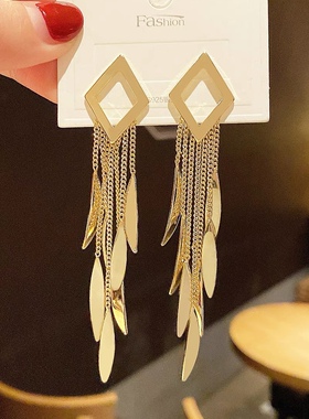金色树叶流苏耳环欧美长款