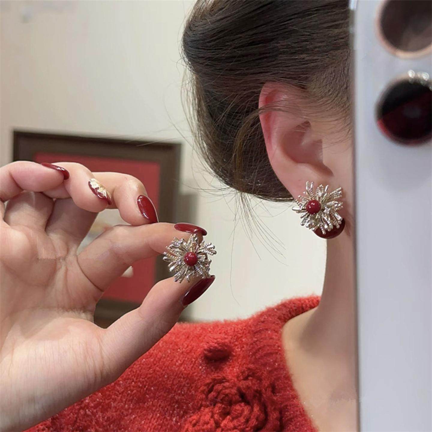 2026新款珍珠银耳环925纯银针烟花耳钉一款两戴复古气质新年耳饰,淘宝优惠券,粉丝福利购,淘宝优惠卷