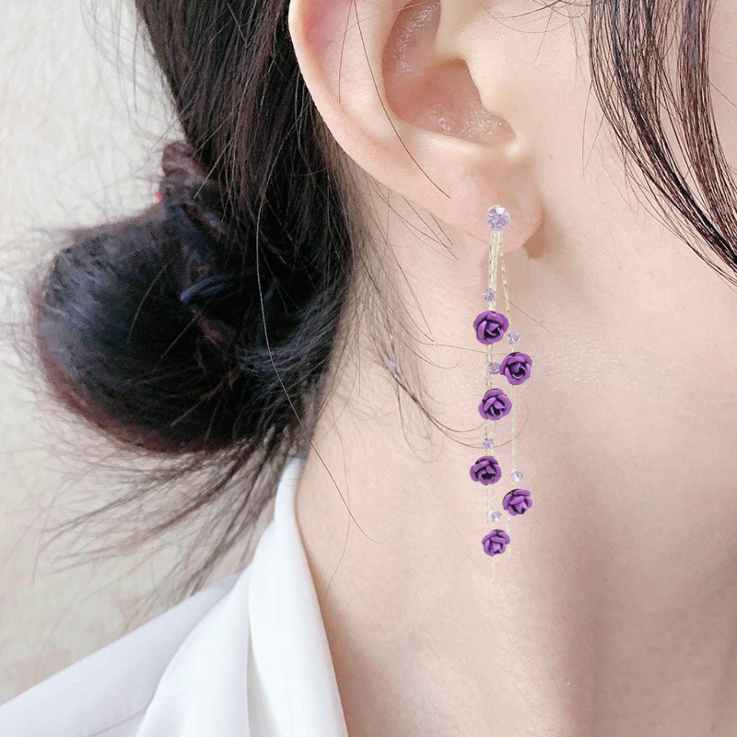 2026新款银耳环925纯银针耳钉长款气质流苏女玫瑰花耳坠网红耳饰,淘宝优惠券,粉丝福利购,淘宝优惠卷